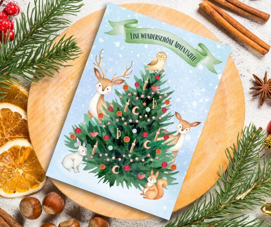 Woodland Animals German Christmas Card - Eine wunderschöne Adventszeit