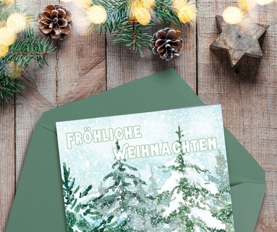 Winter Forest German Christmas Card - Fröhliche Weihnachten