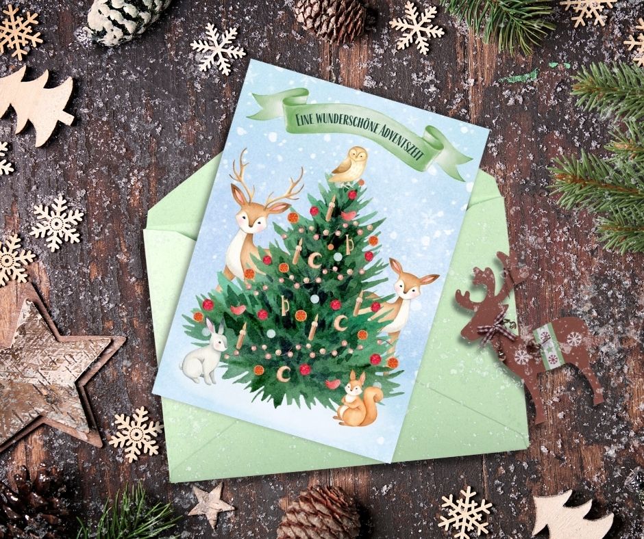 Woodland Animals German Christmas Card - Eine wunderschöne Adventszeit