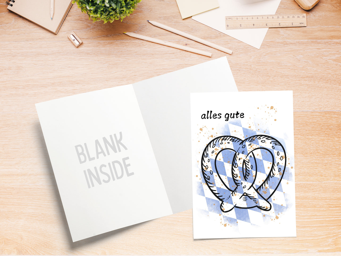 Bavarian Greeting Card with Pretzel "Alles Gute" for Any Occasion