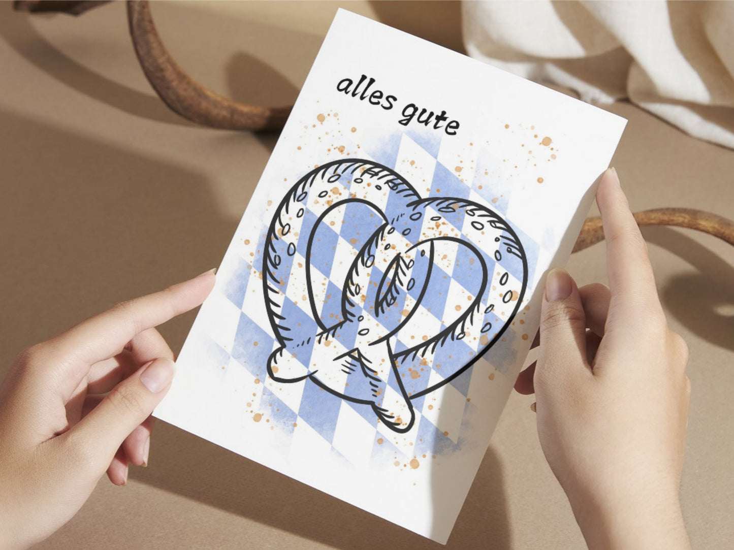 Bavarian Greeting Card with Pretzel "Alles Gute" for Any Occasion