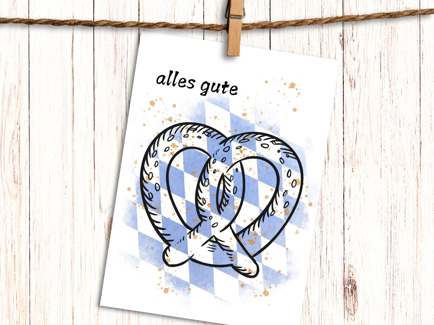 Bavarian Greeting Card with Pretzel "Alles Gute" for Any Occasion
