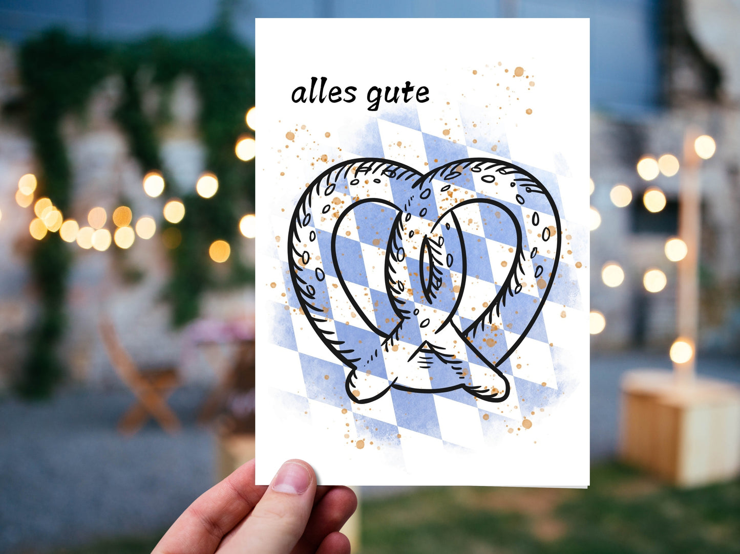 Bavarian Greeting Card with Pretzel "Alles Gute" for Any Occasion