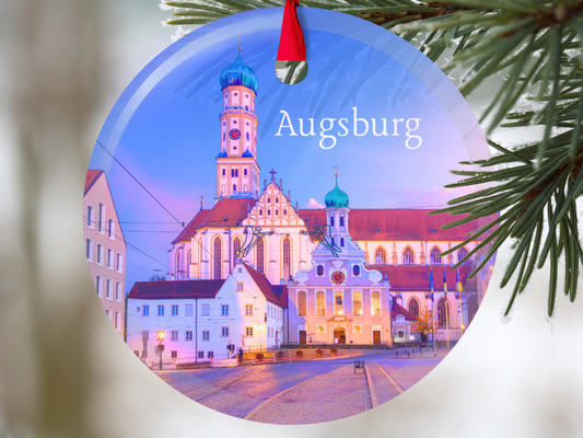 Augsburg Germany glass ornament with gift box