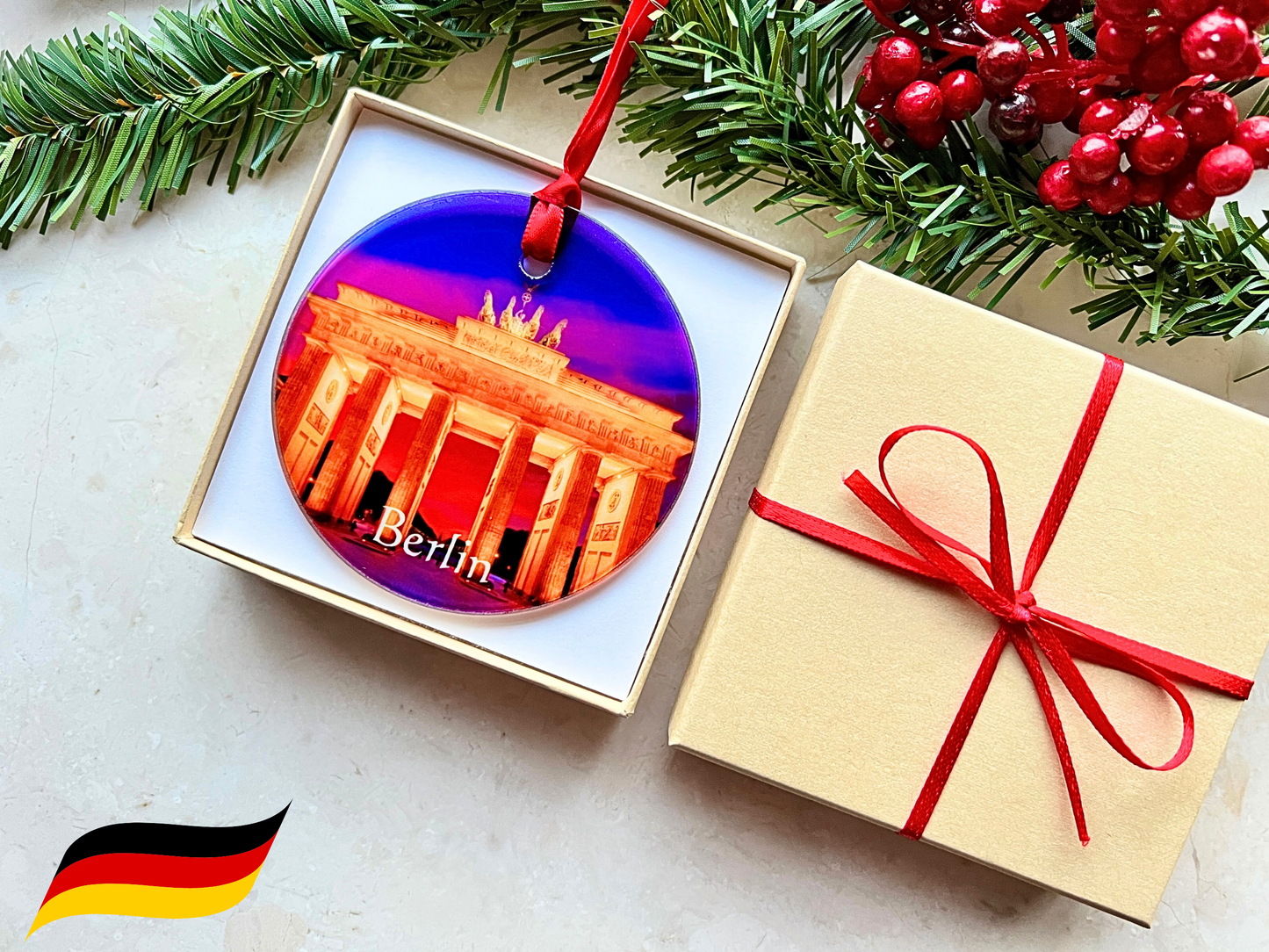 Berlin Gate Germany glass ornament with gift box