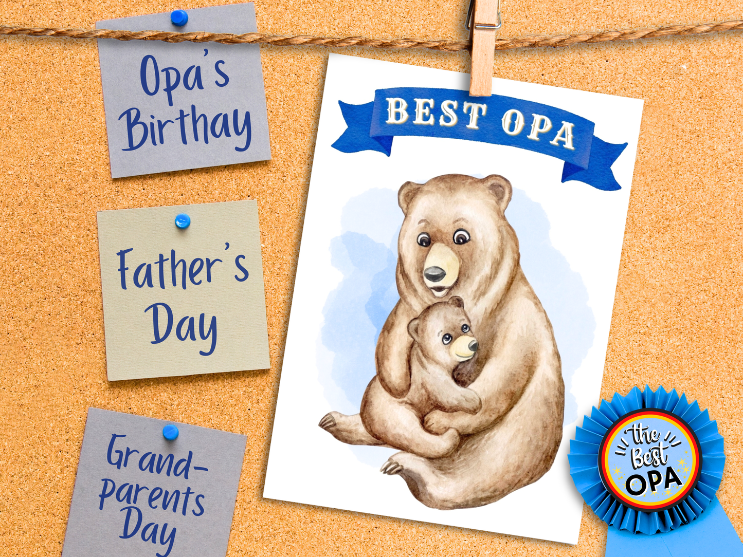 "Best Opa" bear hug German greeting card for Grandpa