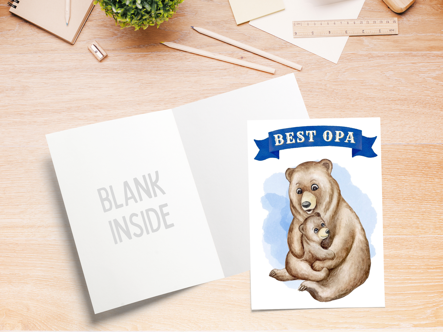 "Best Opa" bear hug German greeting card for Grandpa
