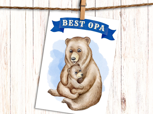 "Best Opa" bear hug German greeting card for Grandpa