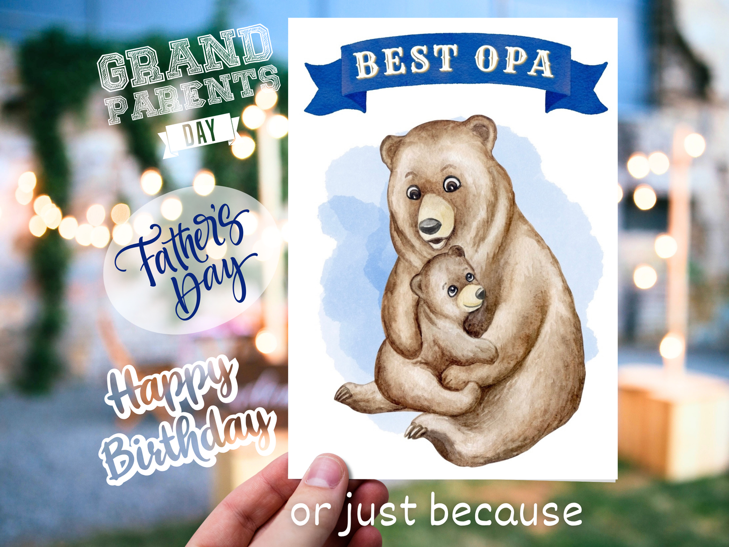 "Best Opa" bear hug German greeting card for Grandpa