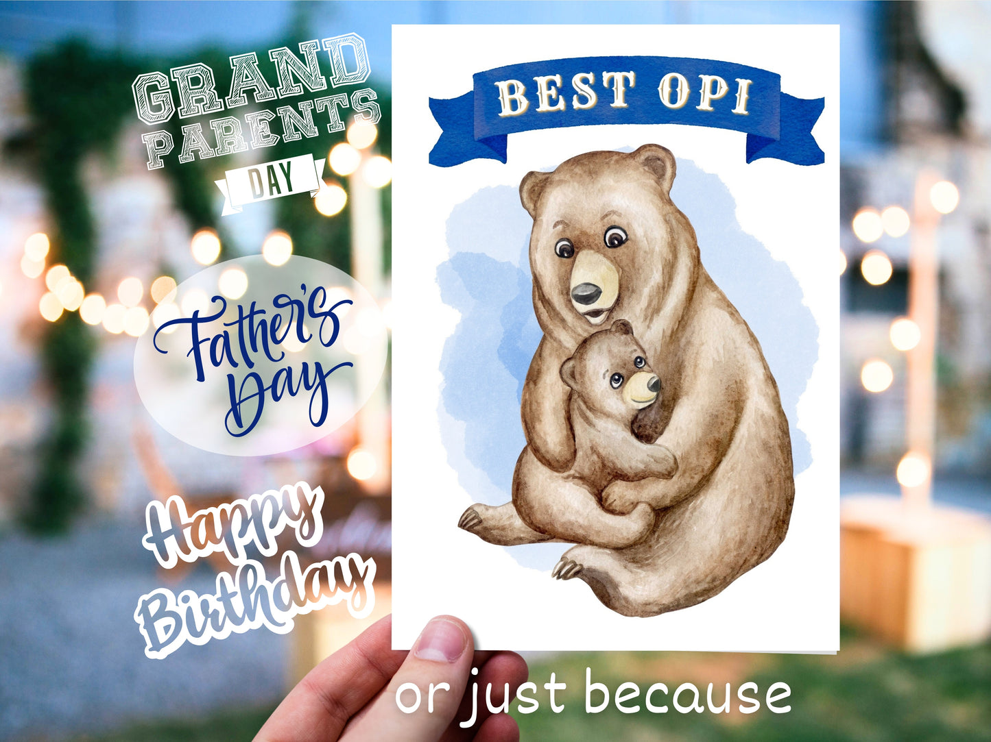 "Best Opi" bear hug German greeting card for Grandpa