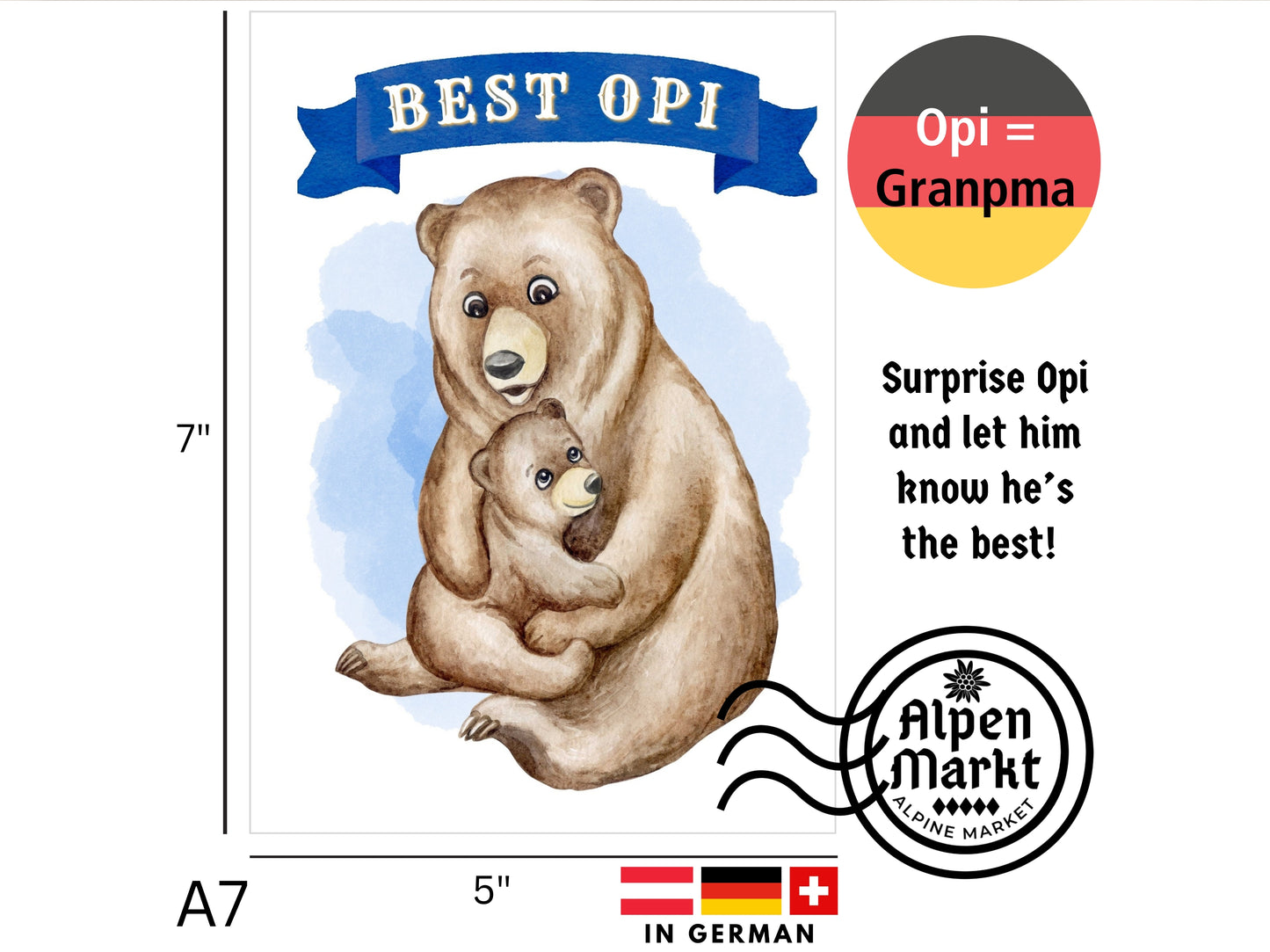 "Best Opi" bear hug German greeting card for Grandpa