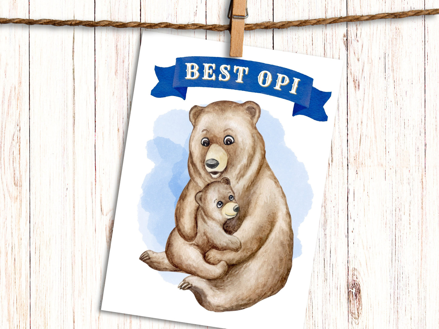 "Best Opi" bear hug German greeting card for Grandpa