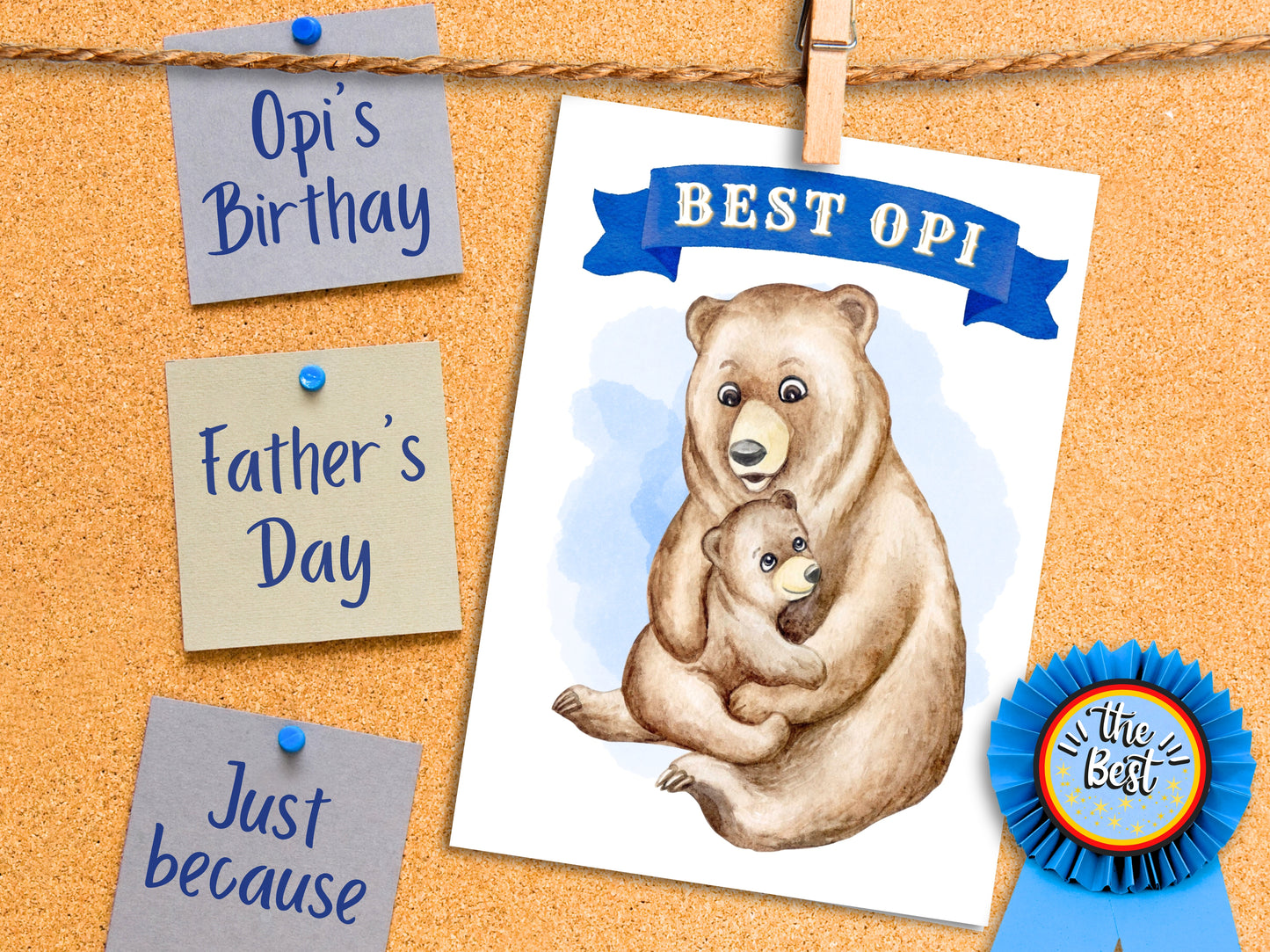 "Best Opi" bear hug German greeting card for Grandpa
