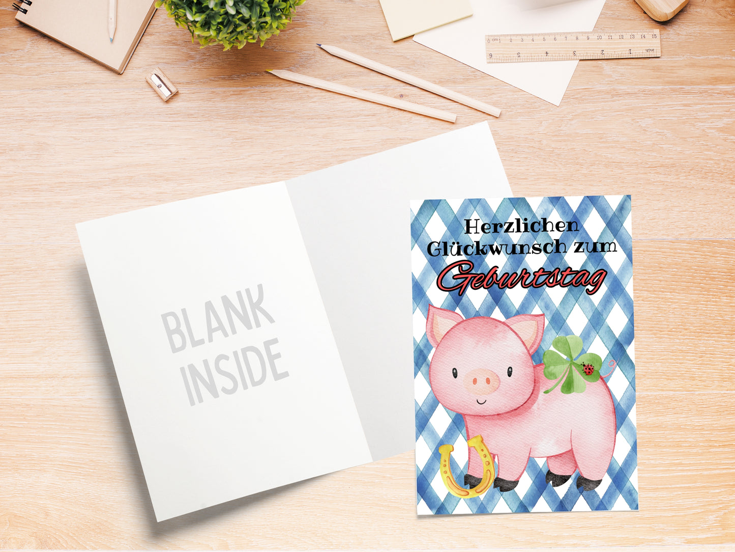 Lucky Pig German Birthday "Geburtstag" Greeting Card