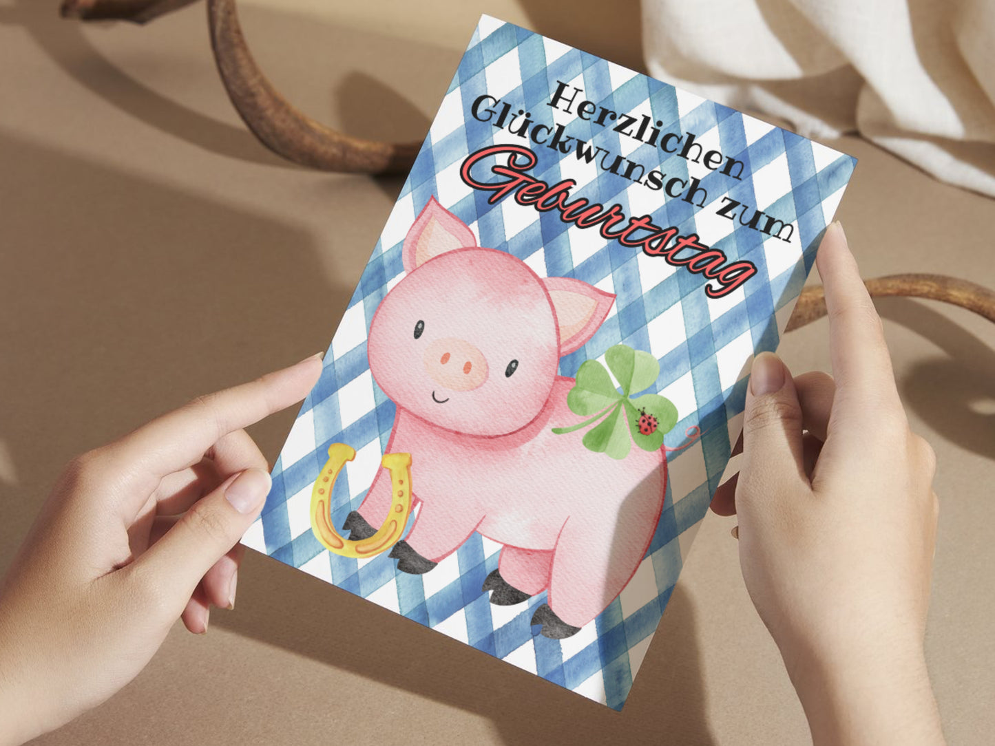 Lucky Pig German Birthday "Geburtstag" Greeting Card
