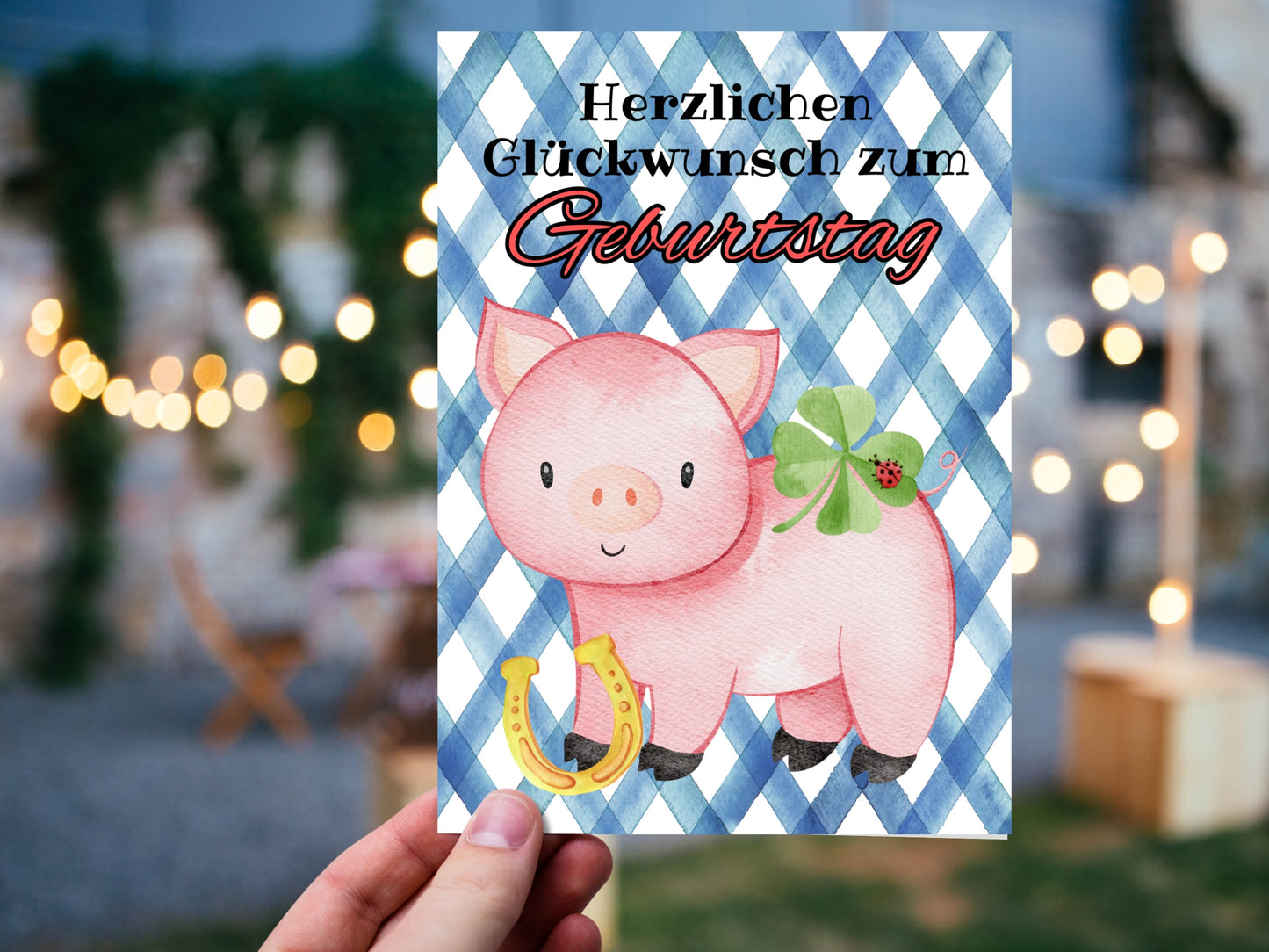 Lucky Pig German Birthday "Geburtstag" Greeting Card