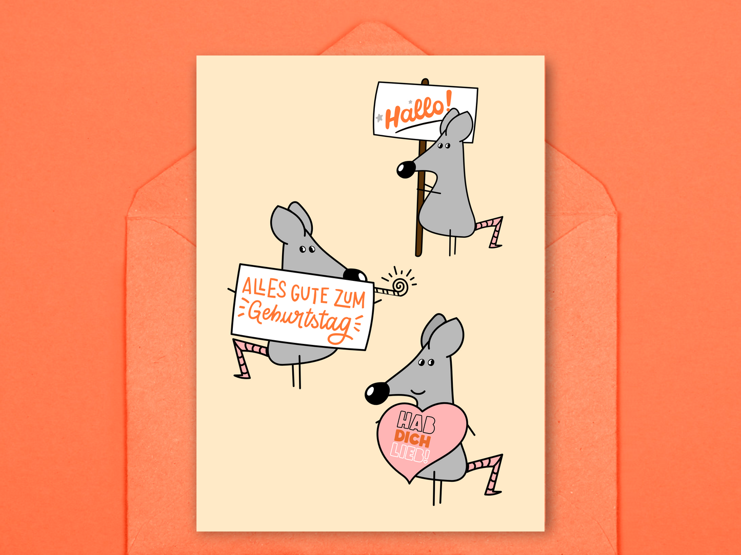 Mouse with Birthday Signs "Geburtstag" Greeting Card