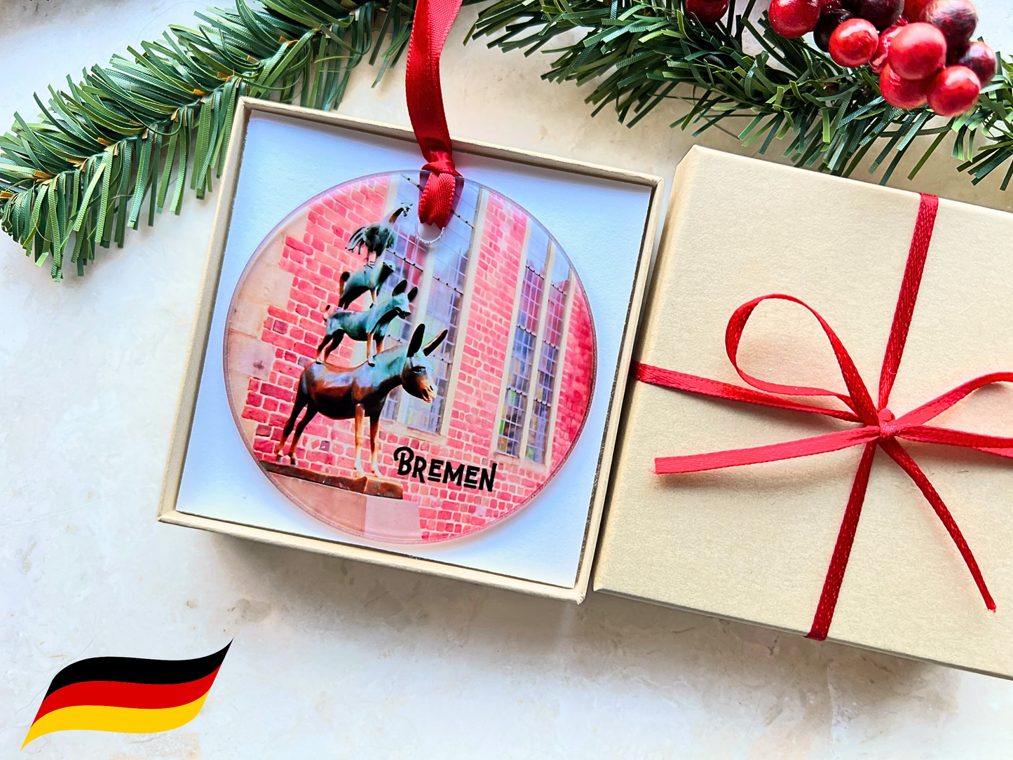 Bremen Germany glass ornament with gift box