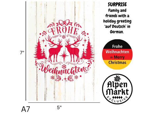 Reindeer Rustic German Christmas Card - Frohe Weihnachten