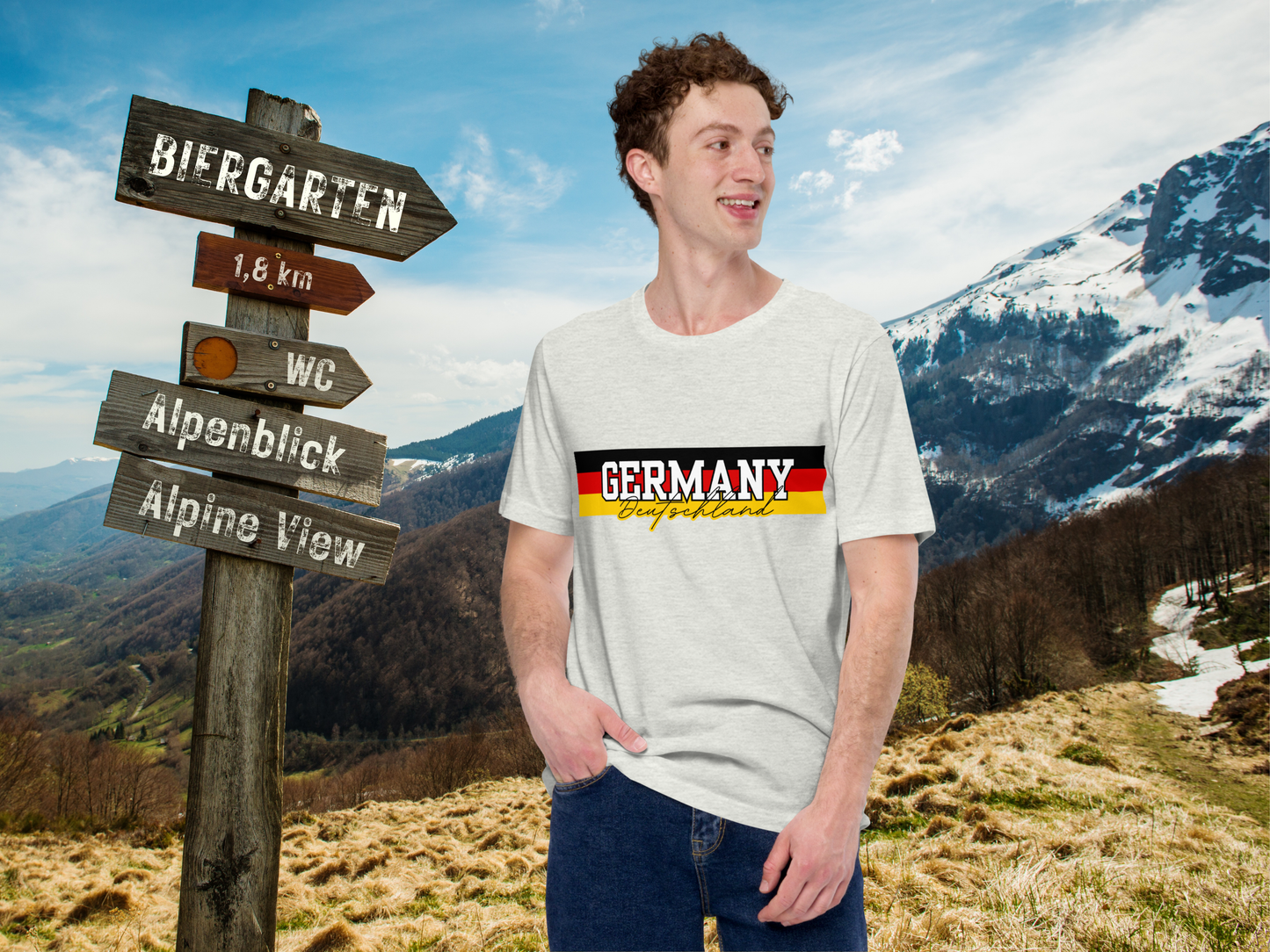 Germany Deutschland tshirt with flag stripe across chest
