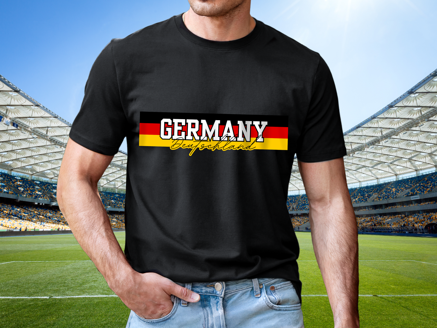 Germany Deutschland tshirt with flag stripe across chest