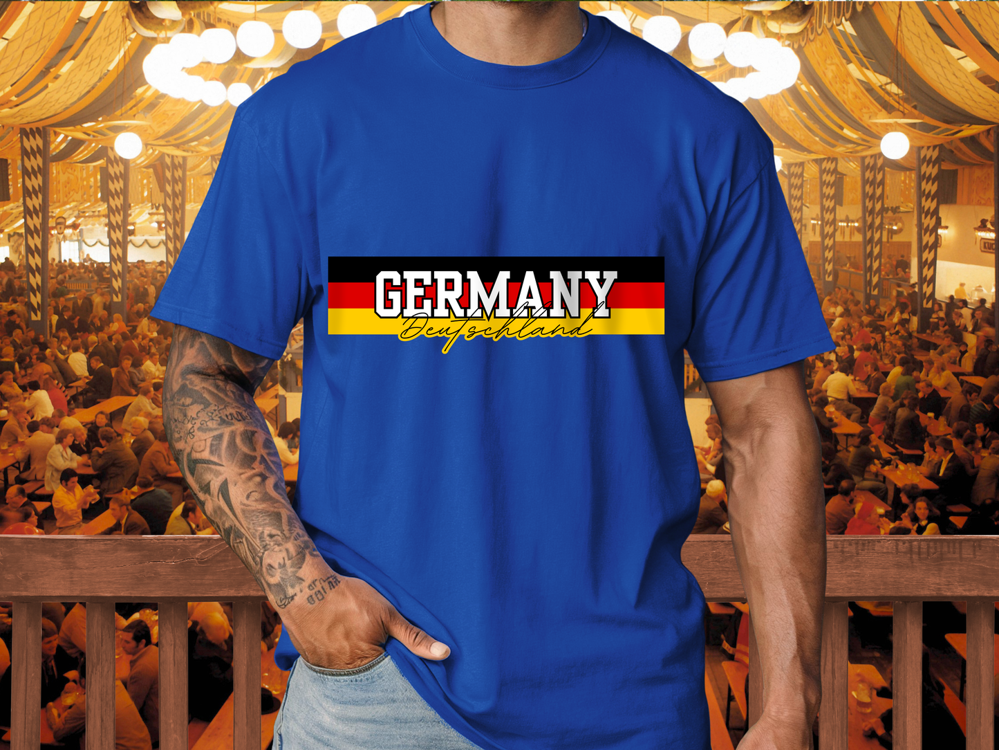 Germany Deutschland tshirt with flag stripe across chest