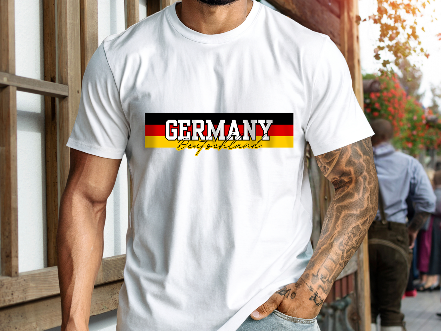 Germany Deutschland tshirt with flag stripe across chest