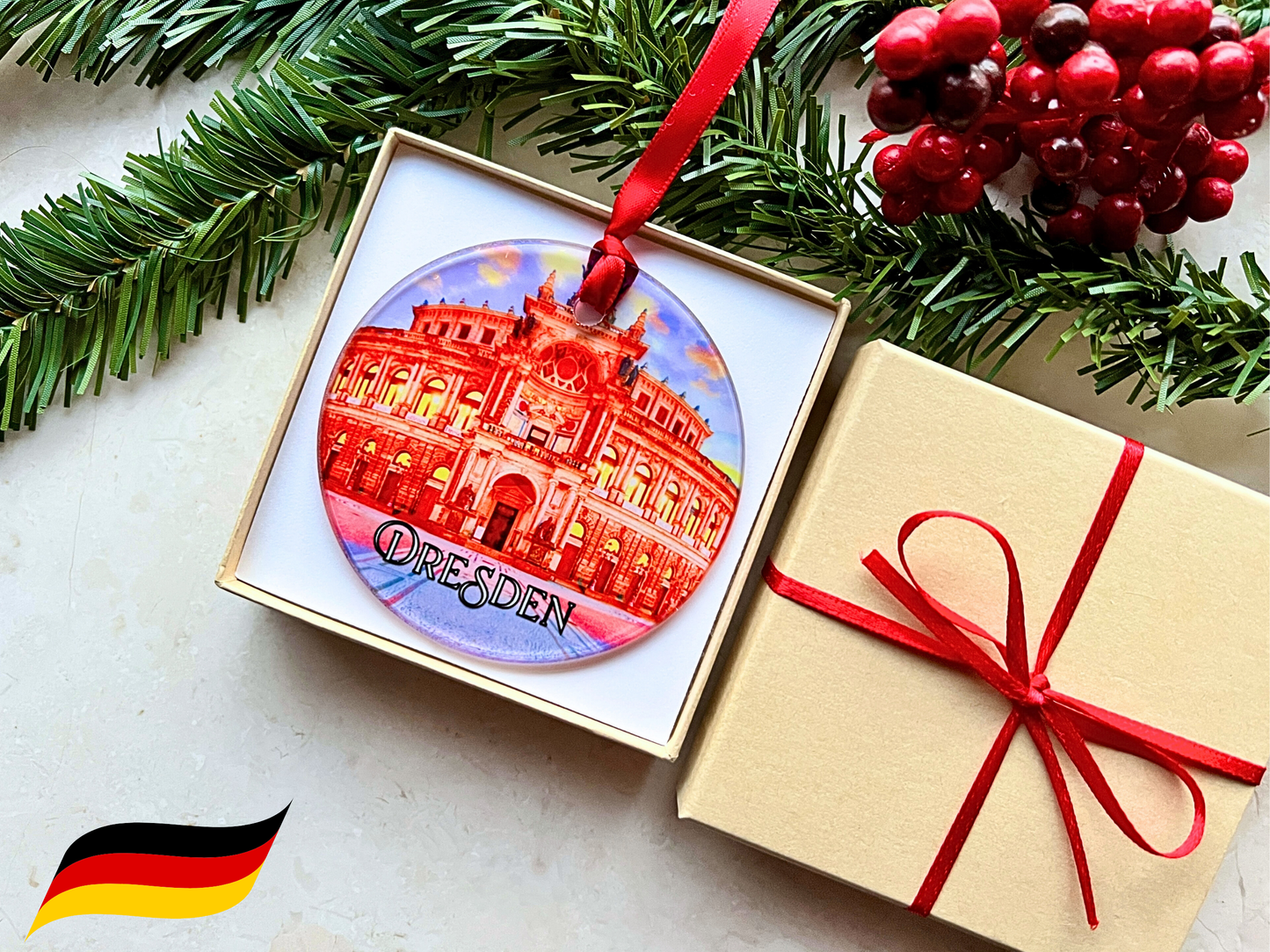 Dresden Germany glass ornament with gift box