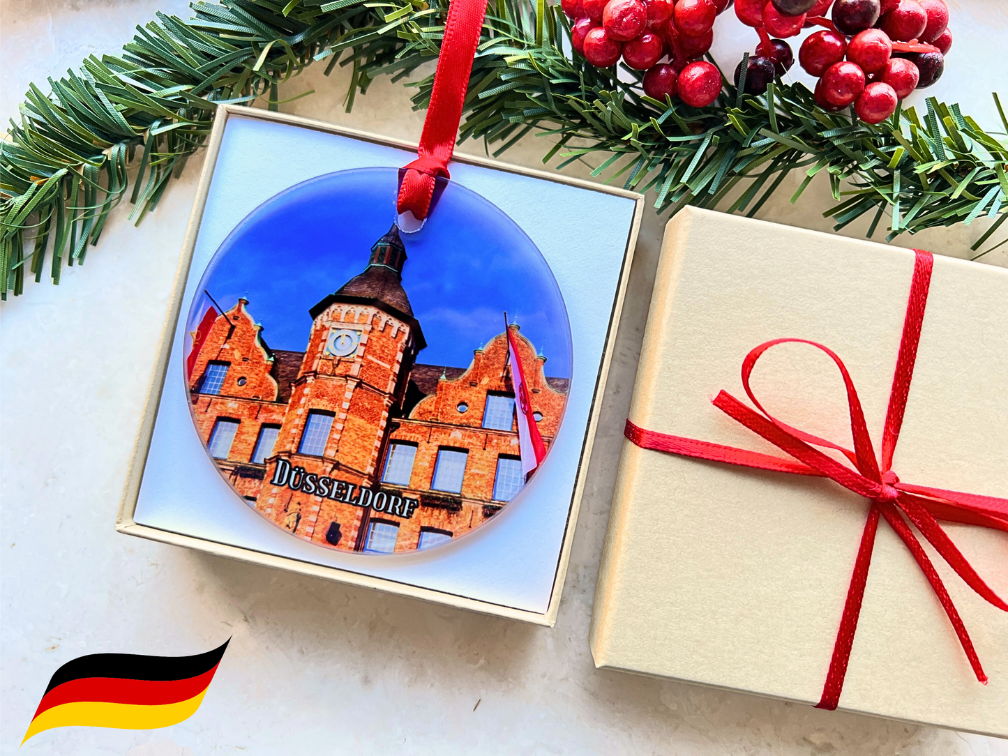 Düsseldorf Germany glass ornament with gift box