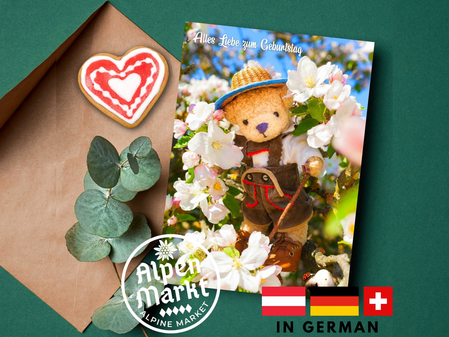 Teddy Bear with Lederhosen German Birthday "Geburtstag" Greeting Card