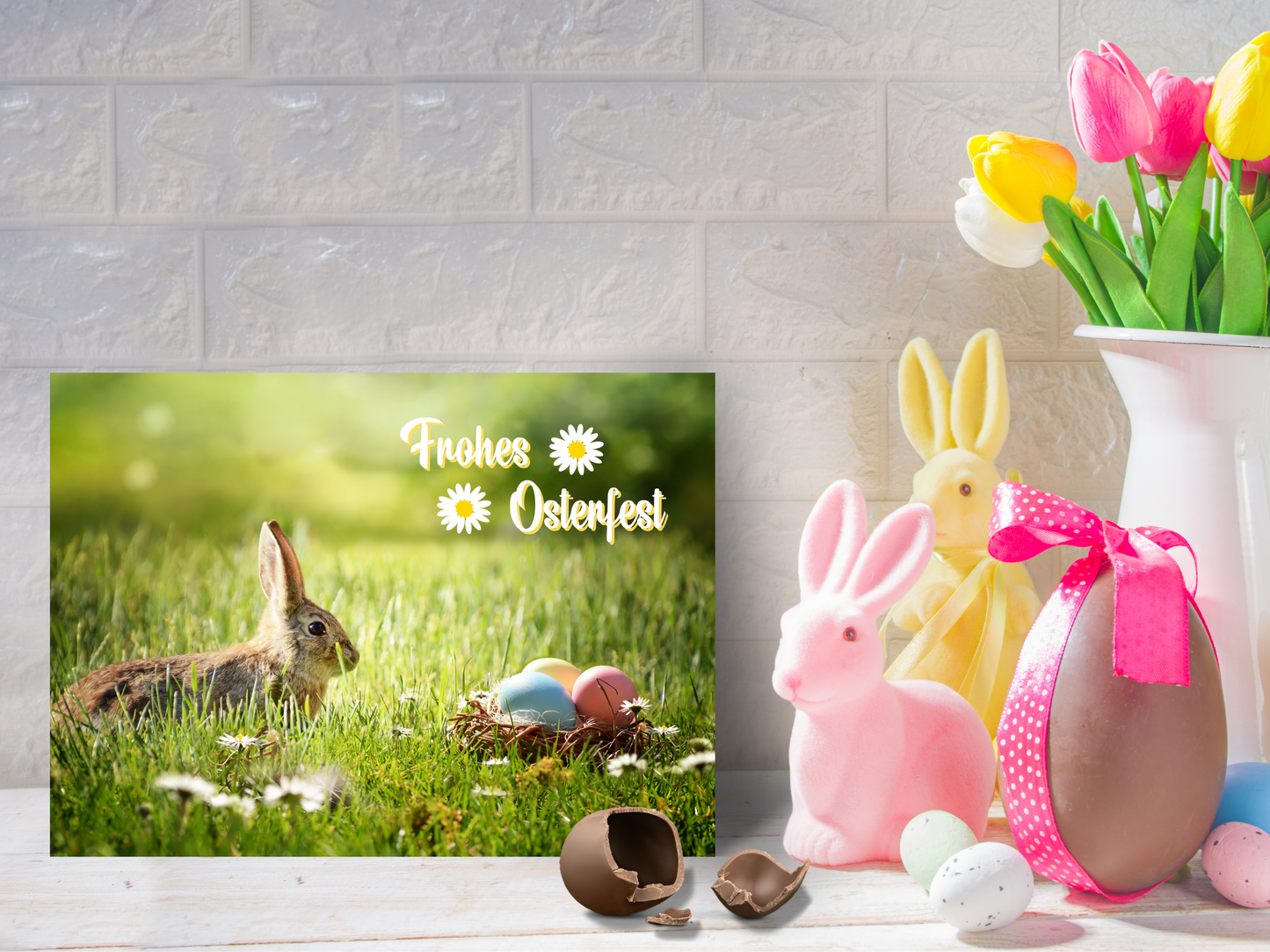 "Frohes Osterfest" German Easter card with bunny