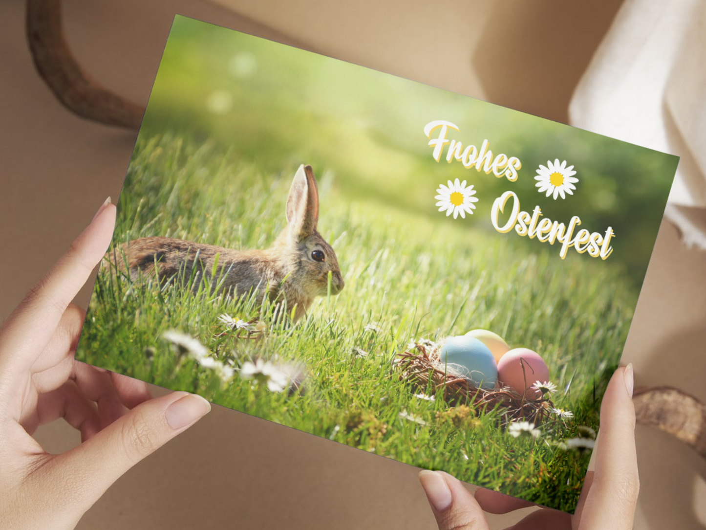 "Frohes Osterfest" German Easter card with bunny