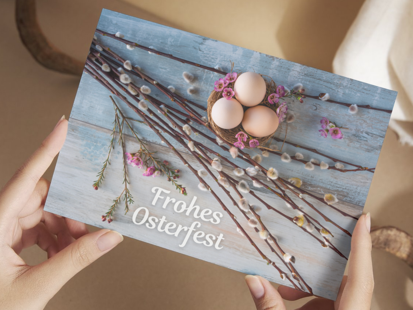 "Frohes Osterfest" German Easter card with Spring branches
