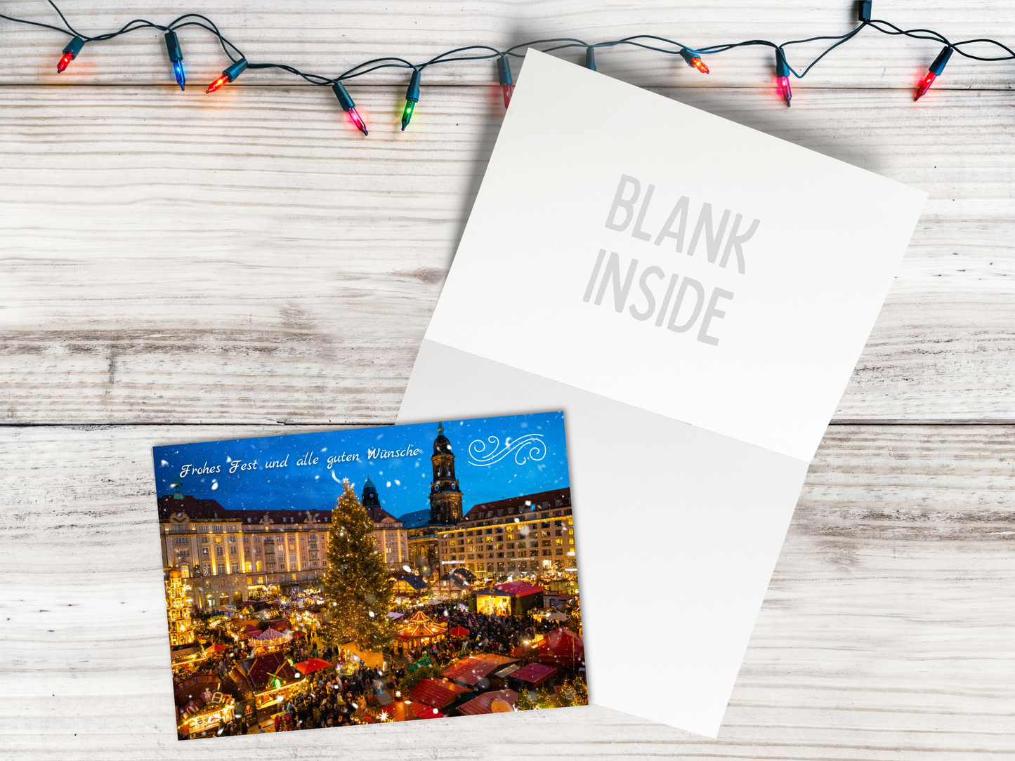 German Christmas Card - Frohes Fest und all gute Wünsche Happy Holidays and good wishes at the Xmas market