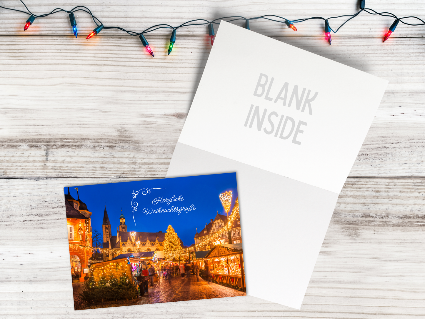 German Christmas Card - herzliche Weihnachtsgrüße Warm Christmas greetings at the Xmas market