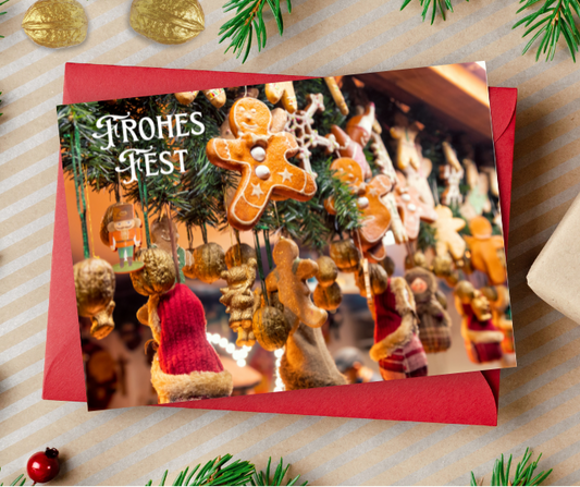 German Christmas Card - Frohes Fest gingerbread at the Xmas market