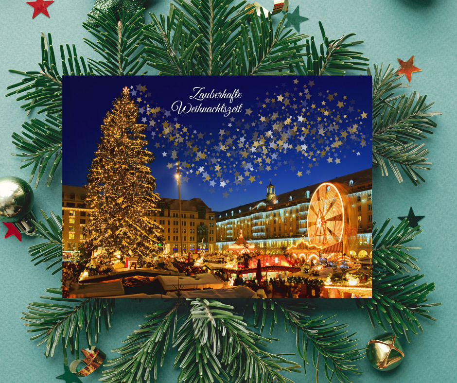 German Christmas Card - Zauberhafte Weihnachtszeit magical Xmas at the market