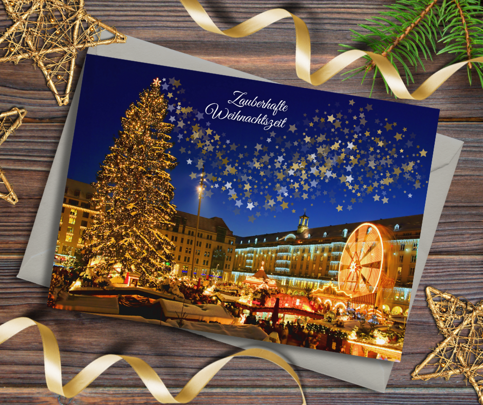 German Christmas Card - Zauberhafte Weihnachtszeit magical Xmas at the market