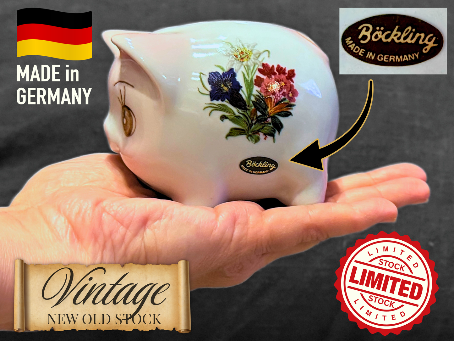 Vintage German Ceramic Piggy Bank - Pink