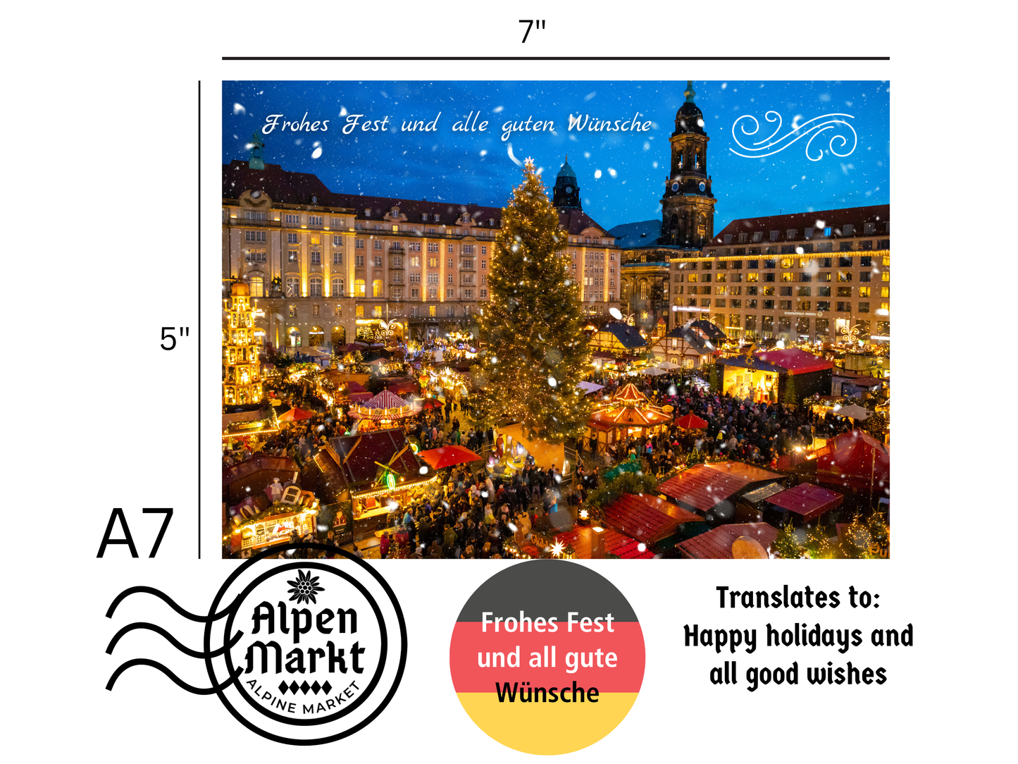 German Christmas Card - Frohes Fest und all gute Wünsche Happy Holidays and good wishes at the Xmas market