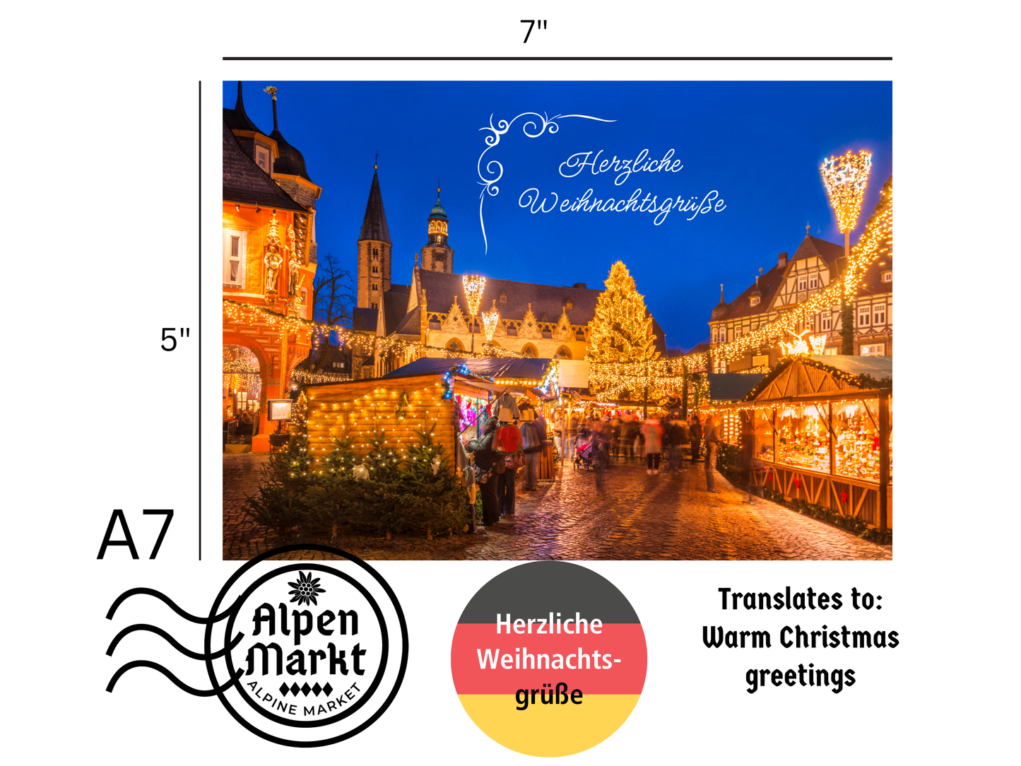 German Christmas Card - herzliche Weihnachtsgrüße Warm Christmas greetings at the Xmas market
