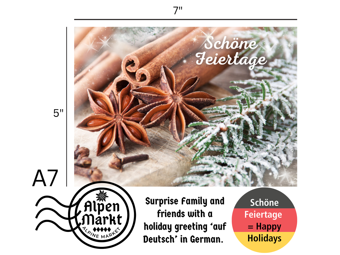 German Christmas Card - Schöne Feiertage Happy Holidays warm winter spices