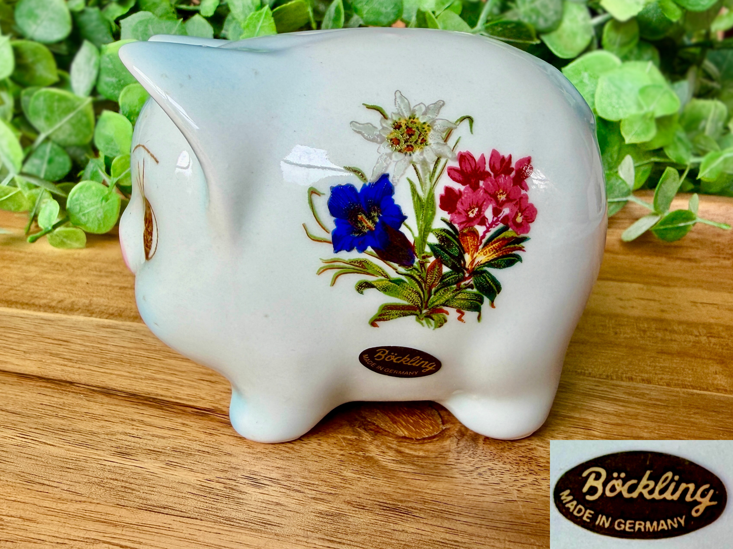 Vintage German Ceramic Piggy Bank - Blue