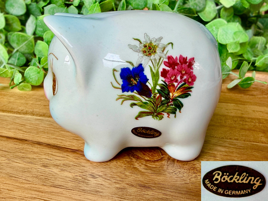 Vintage German Ceramic Piggy Bank - Blue