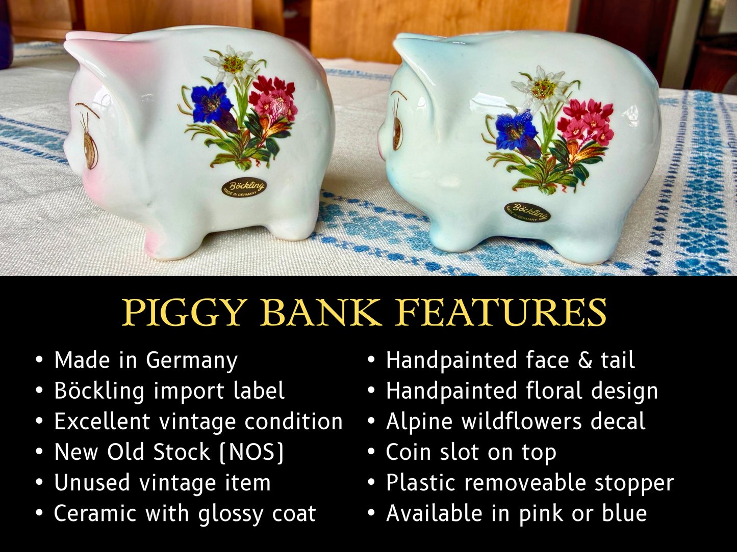 Vintage German Ceramic Piggy Bank - Pink