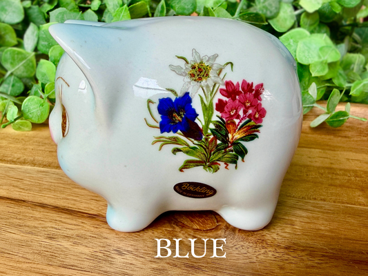 Vintage German Ceramic Piggy Bank - Blue