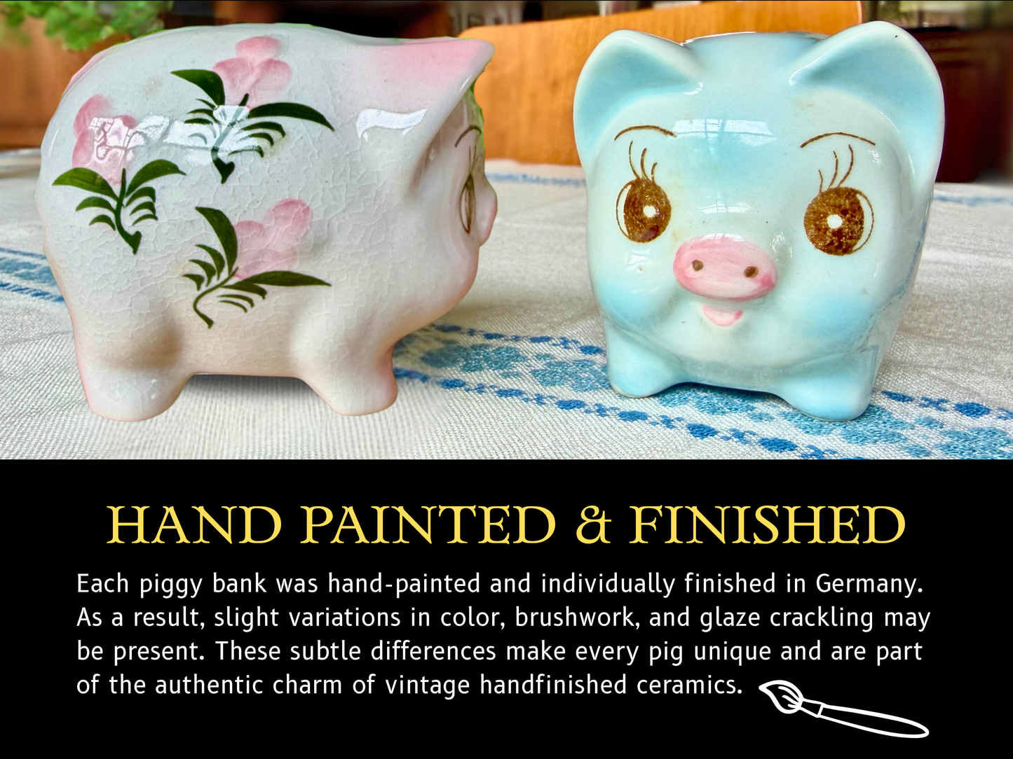 Vintage German Ceramic Piggy Bank - Pink