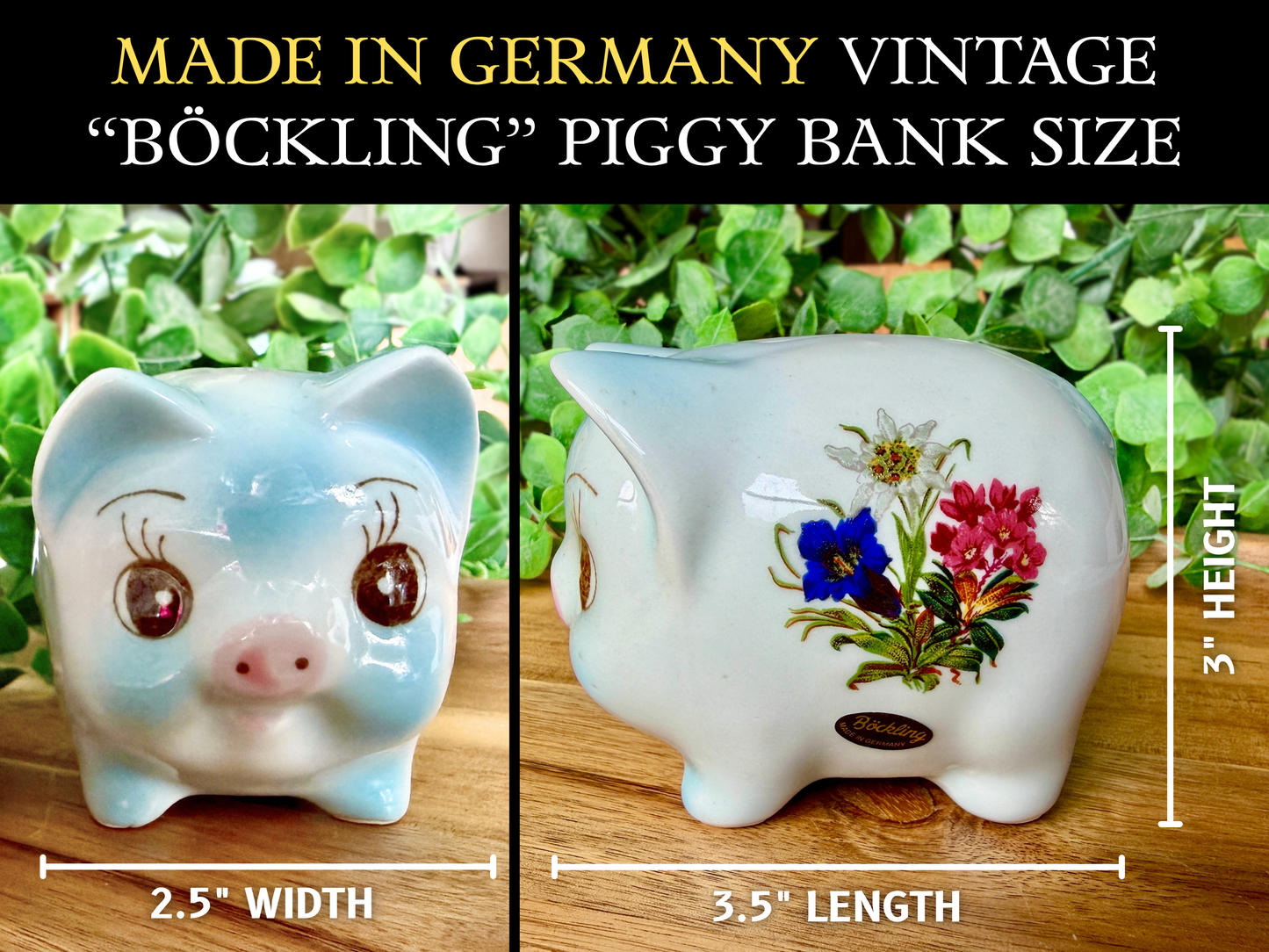 Vintage German Ceramic Piggy Bank - Pink