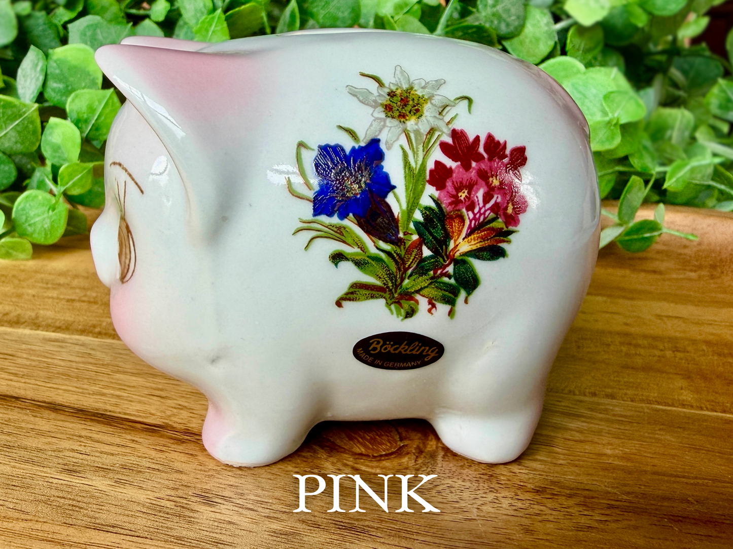 Vintage German Ceramic Piggy Bank - Pink
