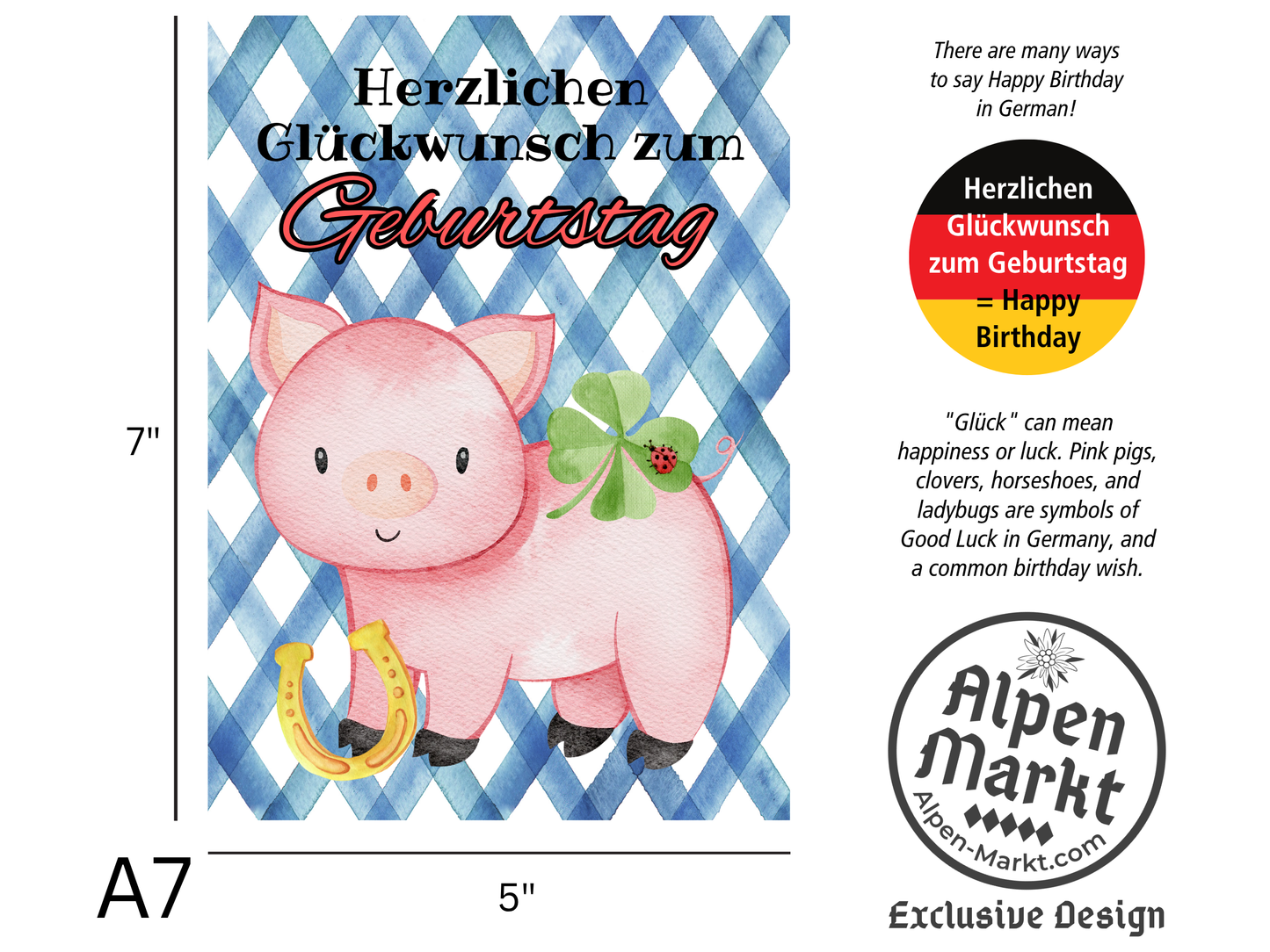 Lucky Pig German Birthday "Geburtstag" Greeting Card